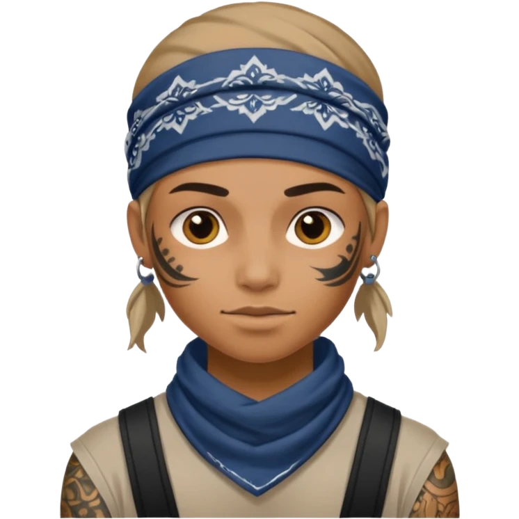 a human with bandana and tattoo emoji