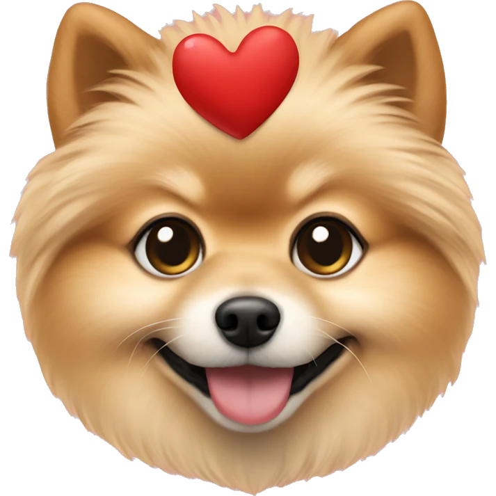 Beige pomeranian holding a heart emoji