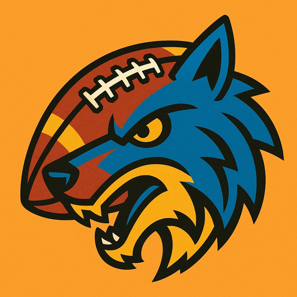 vibrant toon style NFL football shaped like a wolf head emoji