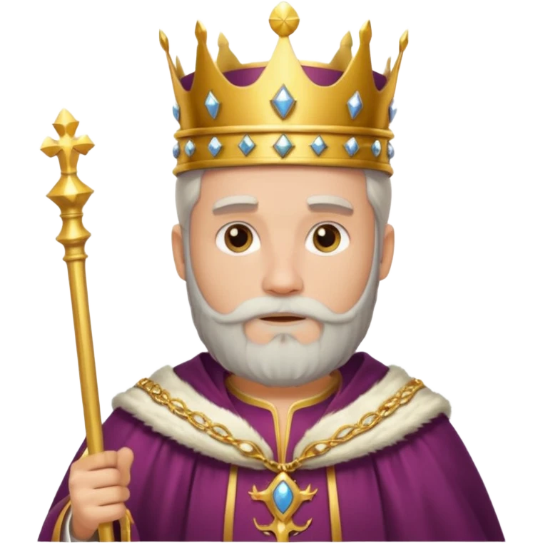 Bearded King, young king with short white beard, royal staff in hand, wearing crown
 emoji