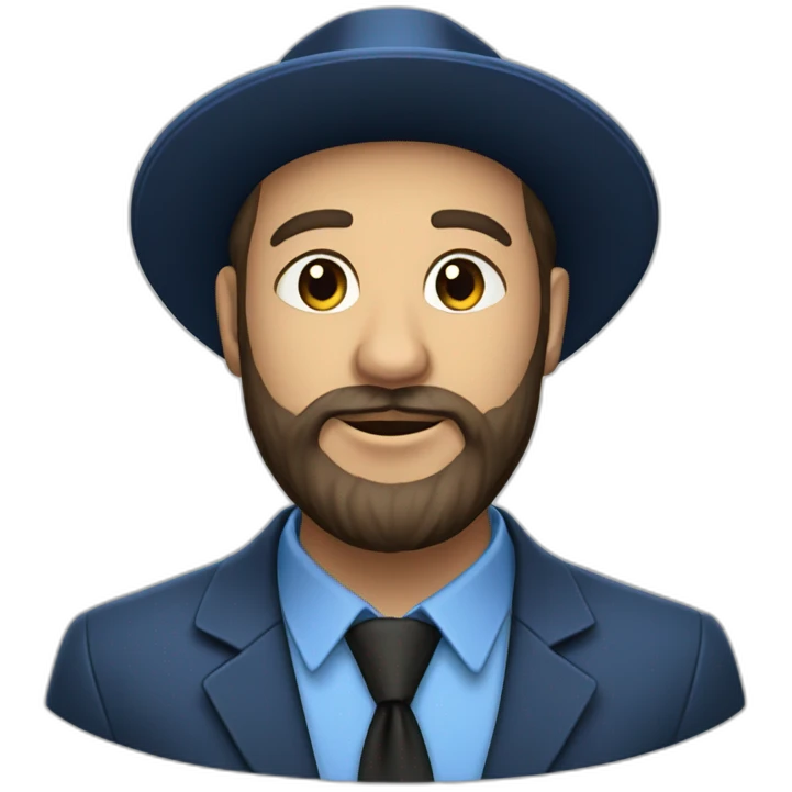Bearded Hasidic Man in blue button down shirt, blazer, black fedora emoji