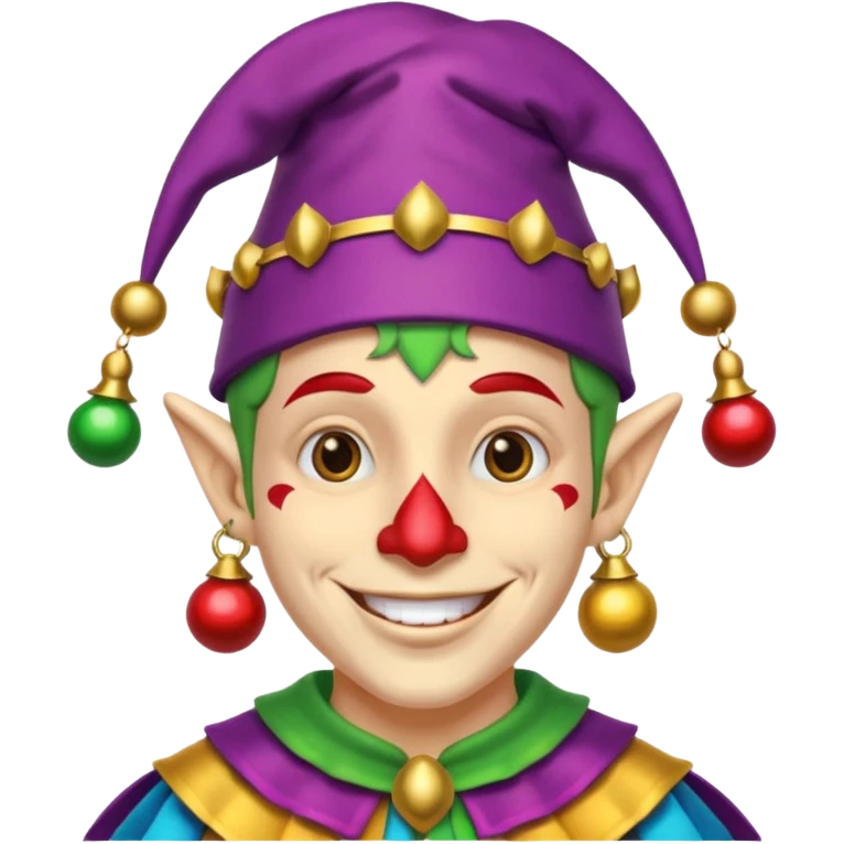 Royal Jester – Smiling trickster with colorful hat and bells emoji