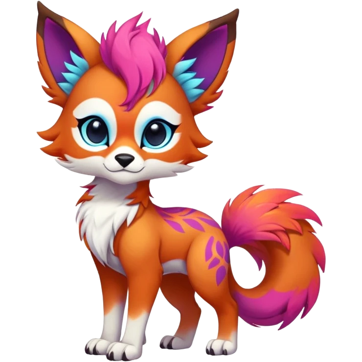 Male Neon-colored multi-colored cute cool exotic Falvie-Fionbri-fantasy-creature-fursona, full body, with markings emoji