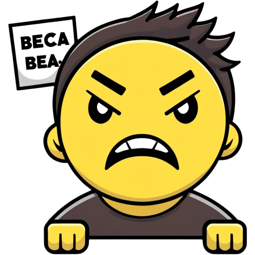 angry face with cursing symbols over the mouth, holding a protest sign that says 'Dammit Becca' emoji
