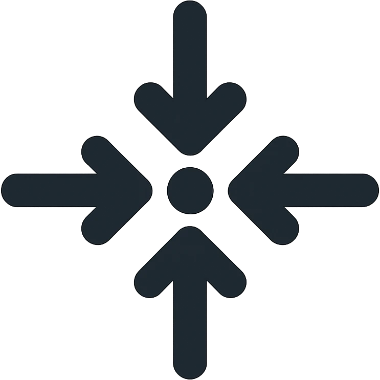 symbole représentant la centralisation, style coloré, avec un point central et des flèches convergentes emoji