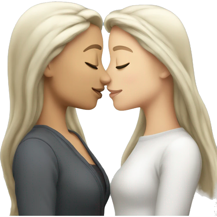 Lesbians with long hair and white skin kissing passionately emoji