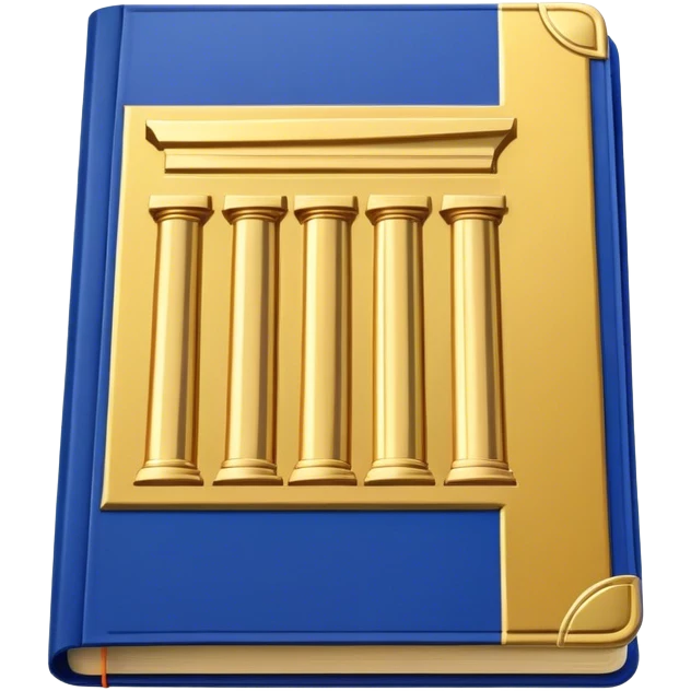 A golden yellow book with royal blue accents, smooth and polished, embossed with a symbol of six pillars, a sun, or a glowing mirror, radiating strength, confidence, and the power of self-worth.  emoji