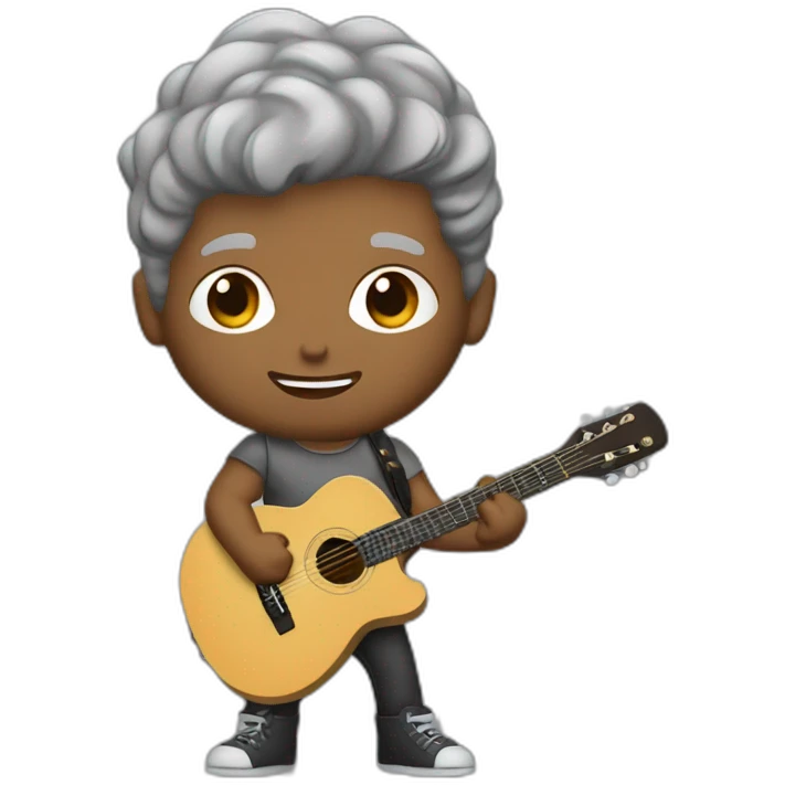 Ray Obiedo light brown skin grey hair playing guitar emoji