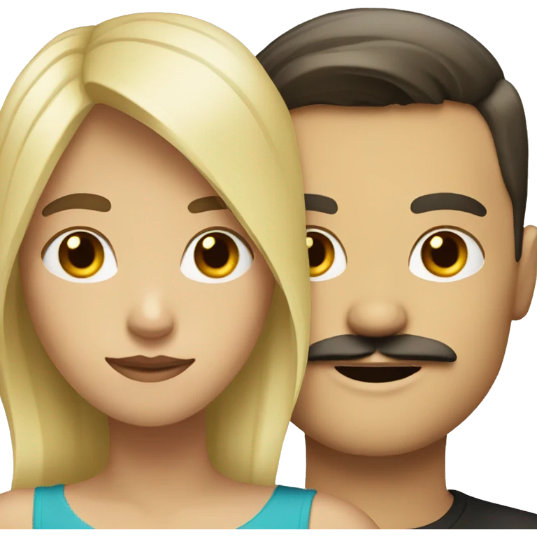 blonde girl with white boy with very dark hair and a mustache emoji