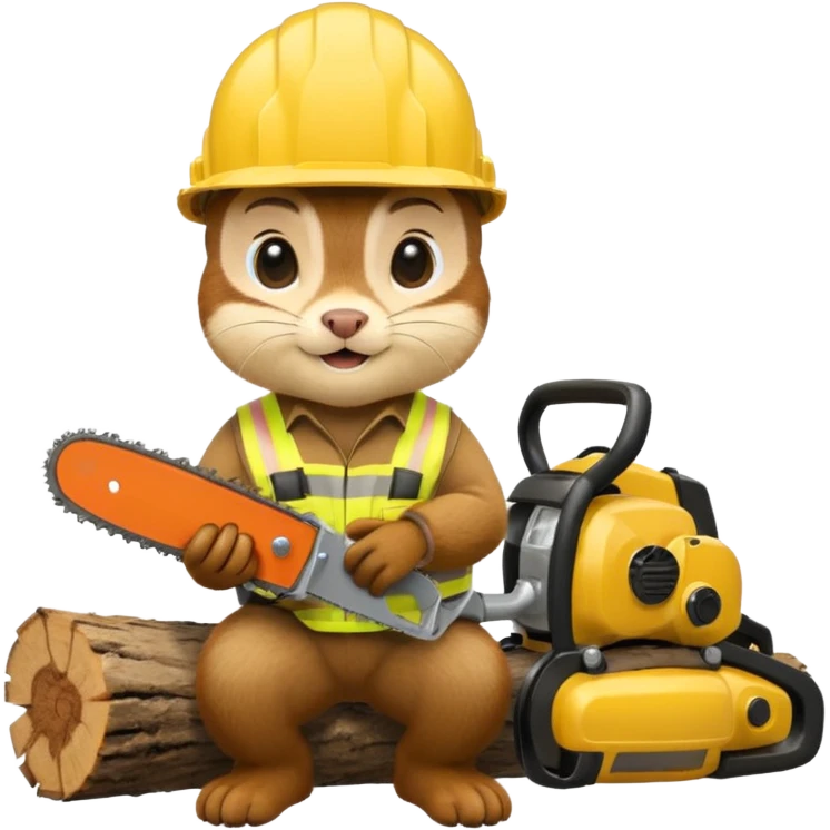  a chipmunk in a construction helmet and with a chainsaw in his hands kneels in front of a log and prays emoji