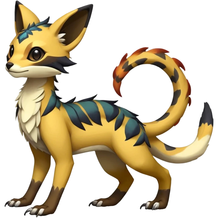 Rare realistic exotic edgy epic cute pretty beautiful handsome gorgeous aesthetic colorful vibrant Vernid-Trico-species-Fakemon-creature by LiLaiRa, 4 legs, 1 tail, random markings, (full body) emoji