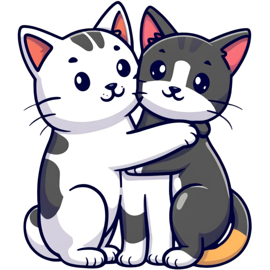 Cat hugging a dog emoji