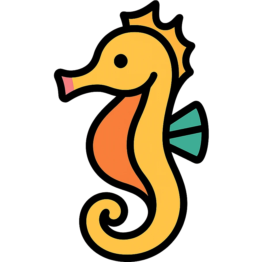 A seahorse emoji, lineal color icon with black outlines emoji