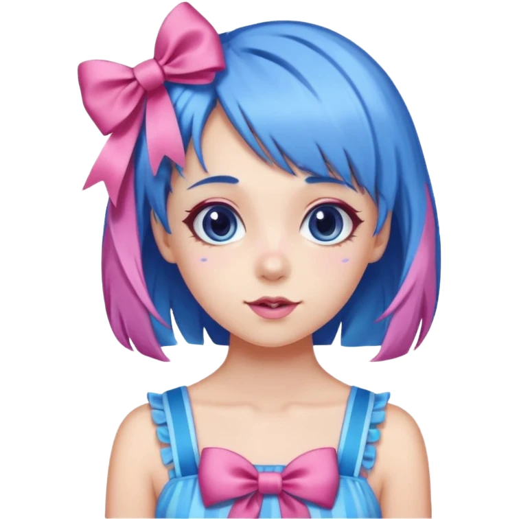 candy girl from candyland blue pink mixed hair with ribbon  emoji
