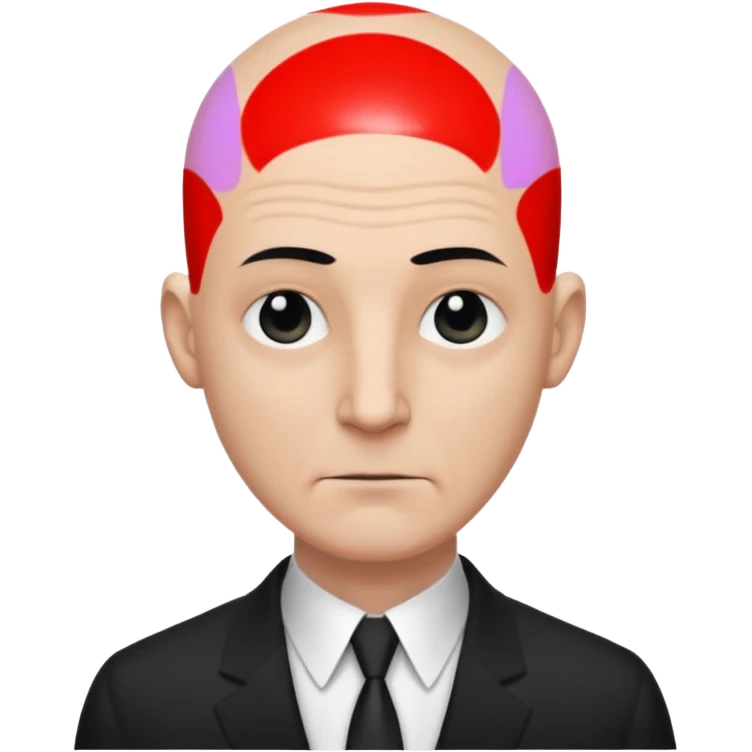 Extremely tall, pale gray-skinned man with a bald head, heavy brow, sunken eyes, a long gaunt face, and a black suit with a white shirt collar visible. emoji