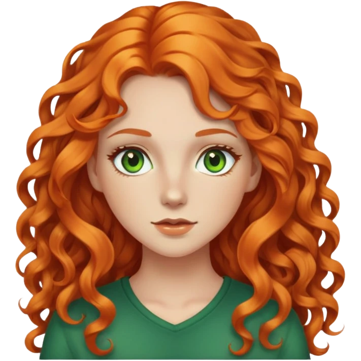 White girl long curly orange hair green eyes emoji emoji