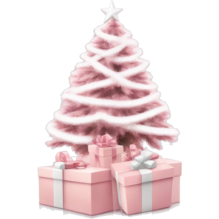 Light pink Christmas gifts under a white Christmas tree  emoji