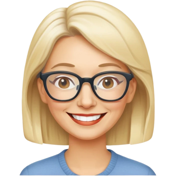 side profile of an attractive older blonde woman with glasses, smiling emoji