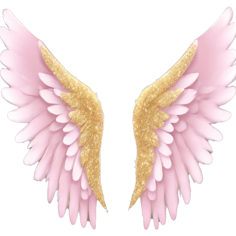 A set of angel wings, light pink with glittering gold around the edges, very full glam and beautiful emoji