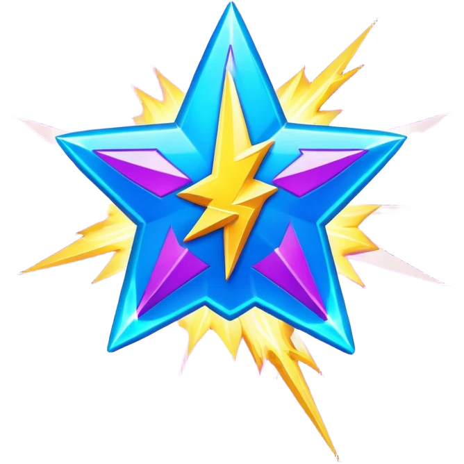 Emoji of an epic super game power-up — glowing, energetic, futuristic. A bold icon that combines a lightning bolt, a gaming controller, and a starburst explosion. Neon colors like electric blue and vibrant purple. Must feel exciting, powerful, and fun — perfect for representing a 'super game' moment or ultimate gaming win emoji