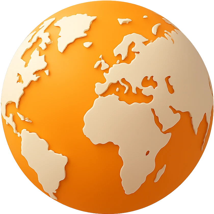 Add detailed map outlines to the white continents on this 3D orange globe icon, keeping the modern 3D orange style, with no background. emoji