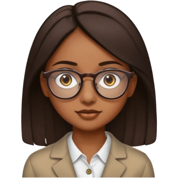 brown skin girl with big brown eyes and dark brown straight medium length hair with glasses a button nose and light brown eyebrows  emoji