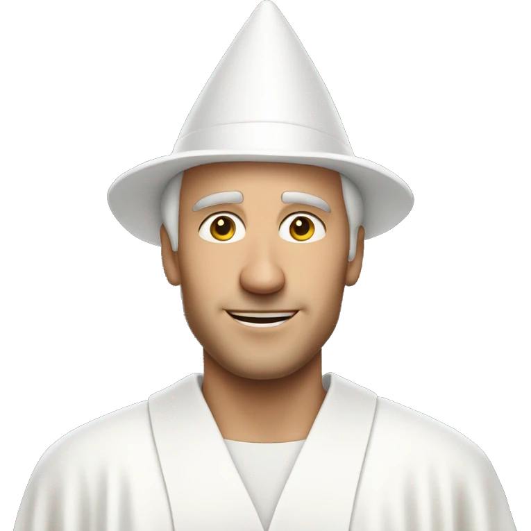 White man wearing white birthday hat and white robes emoji