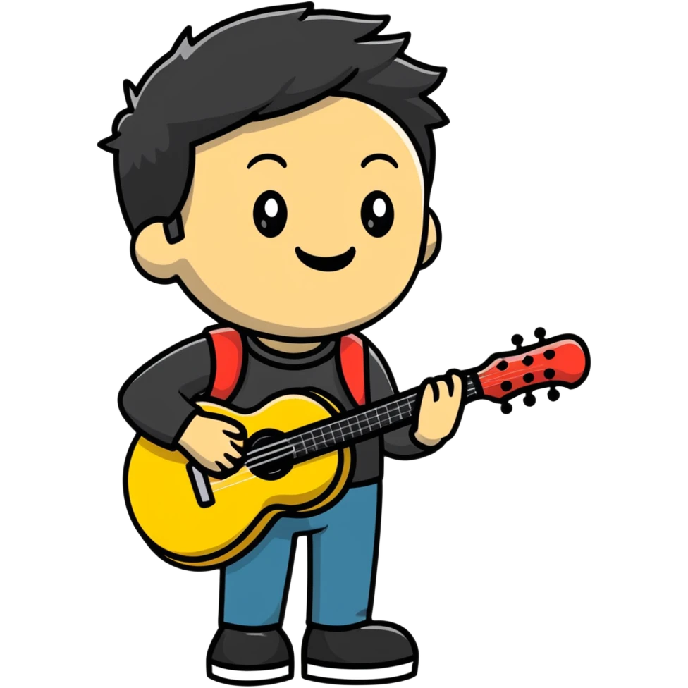Musician with a confident smile looking up emoji
