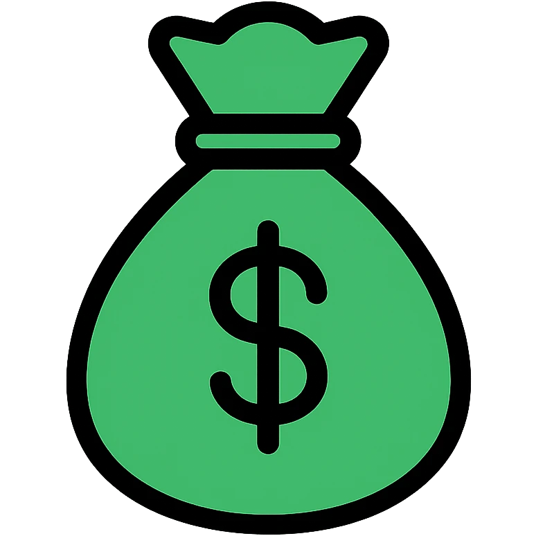 stylized green money bag with a black outline and a dollar sign, color outline icon style, no other markings or text emoji