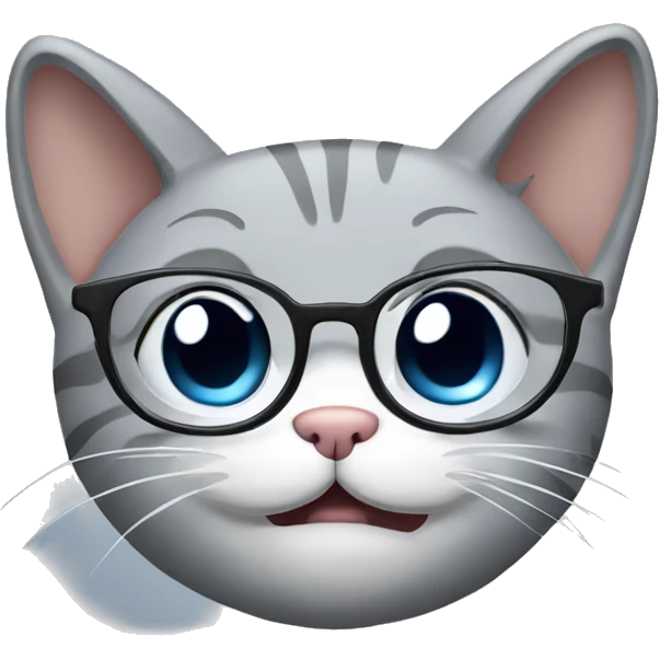 A laughing gray cat with glasses  emoji