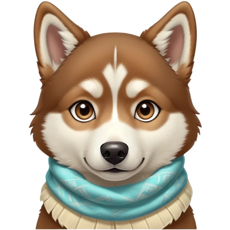 brown husky with light turquesa colored eyes and a cream scarf. emoji