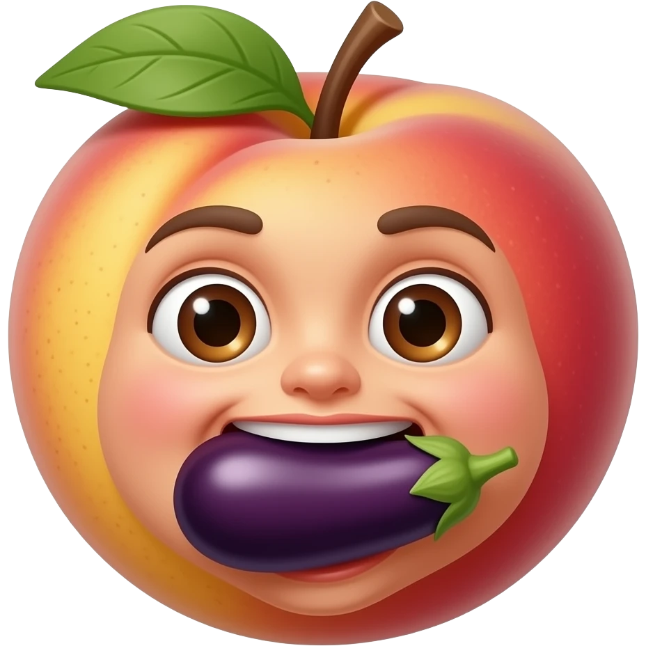 Peach eating a eggplant in mouth emoji