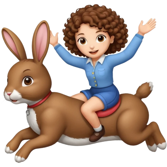 cute woman short tight curly brown hair riding bouncing rabbit emoji