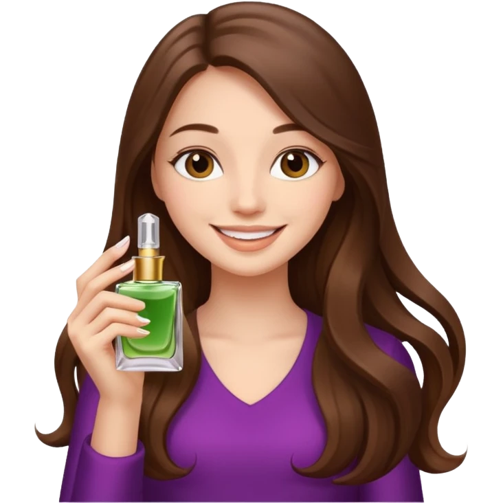 half body pretty long hair girl holding parfume with smile emoji