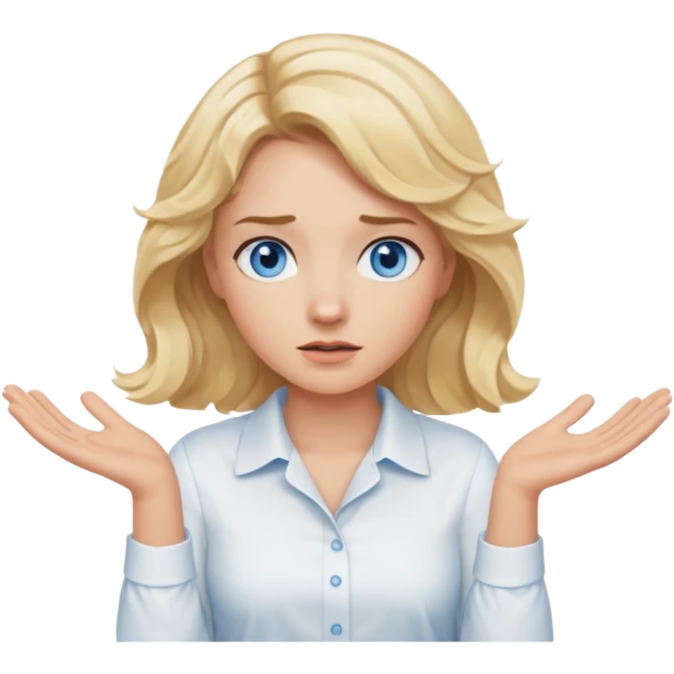 A woman with wavy blonde hair and blue eyes shrugging emphatically emoji