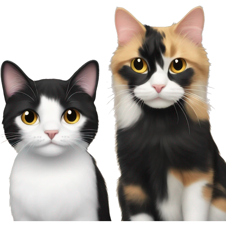 a long haired tuxedo cat and a short haired calico cat  emoji