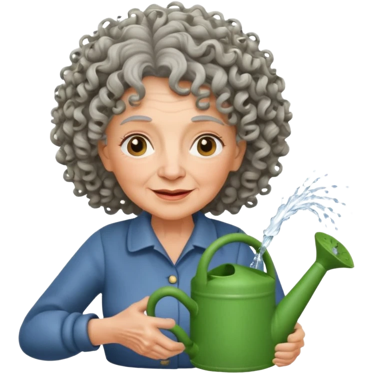Older female florist – curly hair, hold garden watering pot emoji