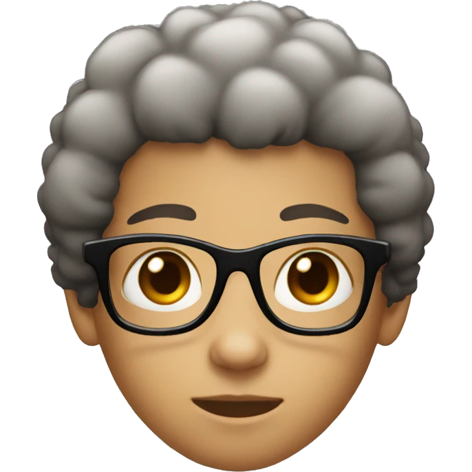 short kid with brown eyes, glass and a black afro emoji