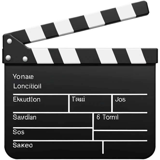 Extremely minimalist black and white movie clapperboard, iOS emoji style with clean simple lines, just the essential elements emoji
