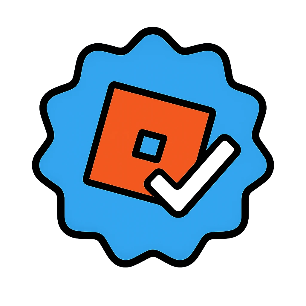 Roblox verified badge emoji, inspired by the official Roblox verified checkmark, colorful outlined style, no text emoji