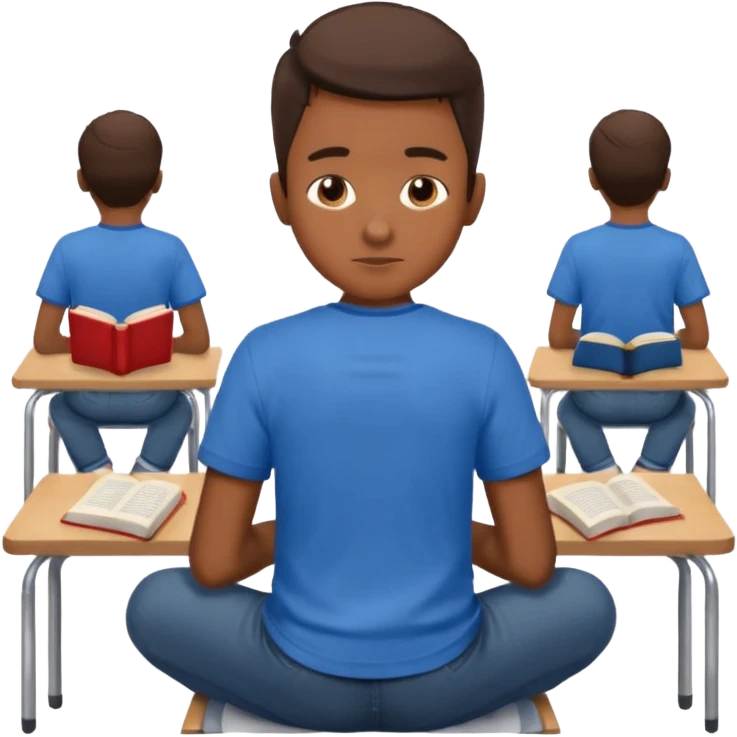 Boy sitting at school reading with his back to the camera emoji
