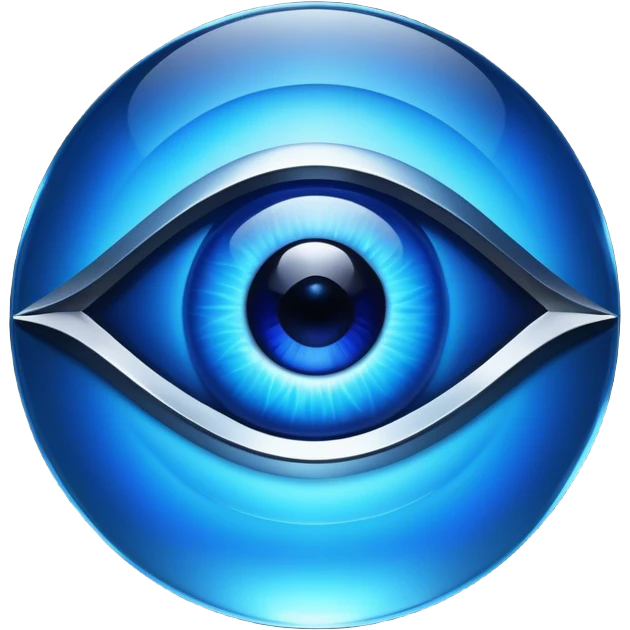 Cinematic Realistic image of a glass Evil Eye blue stone, rendered with translucent, luminous blue hues and finely cut facets that catch soft reflective light, set against a dark, minimalist backdrop to emphasize its mystical allure. emoji