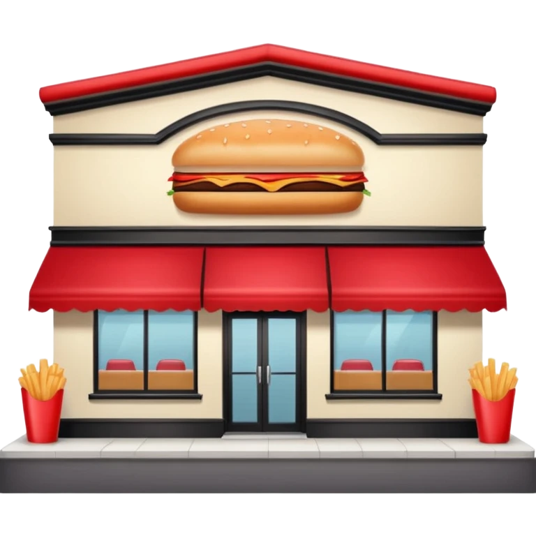 front of fast food building with awning, windows, and a glass door in the center. The building is a creme color with no decorations emoji