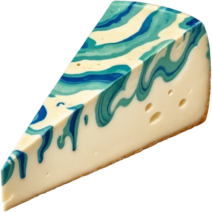 gorgonzola cheese wedge soft pale ivory interior bold blue-green marbling moist rich surface natural beige rind smooth cut exposing veins no knife or plate soft lighting subtle shadows emoji scale emoji