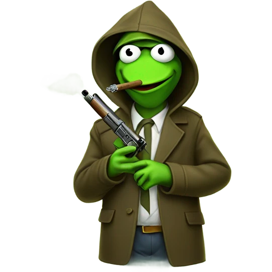 Hooded Kermit the frog with a gun smoking cigar  emoji