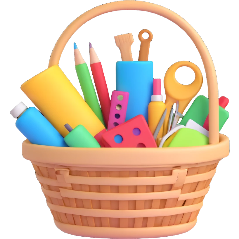 a basket of craft supplies, 3D emoji style emoji