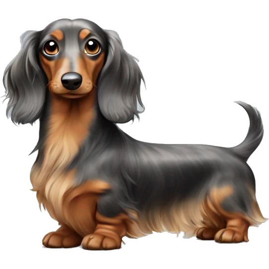 Long-haired merle dachshund with little one  emoji