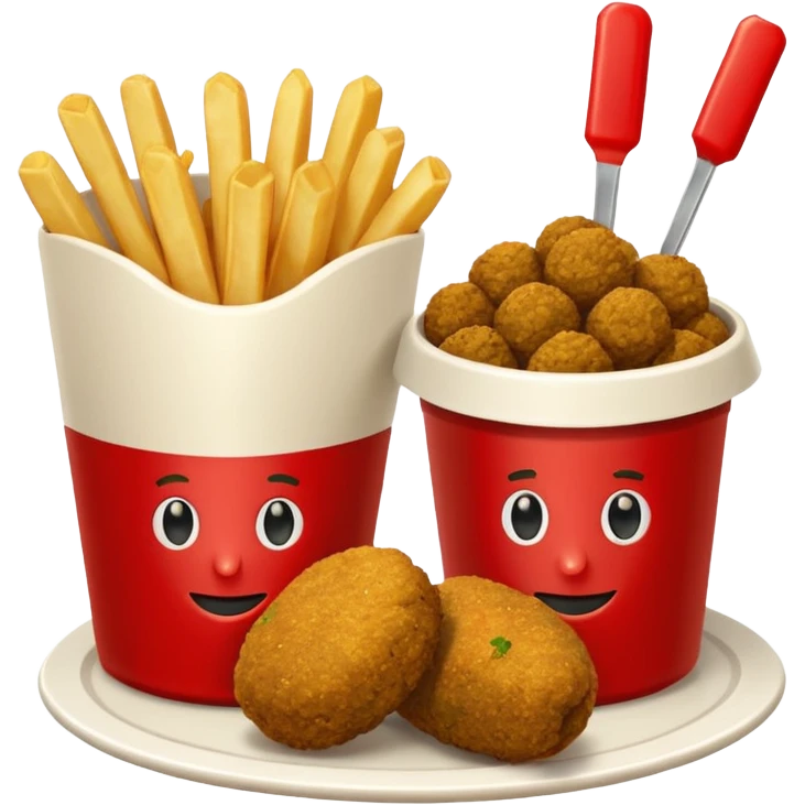 falafel and fries, with two small containers, one with red sauce and one wwhite sauce  emoji