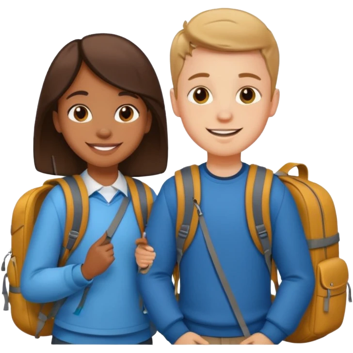White boy and brown girl with backpacks  emoji
