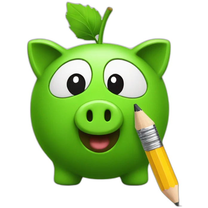 green piggybank holding a pencil emoji